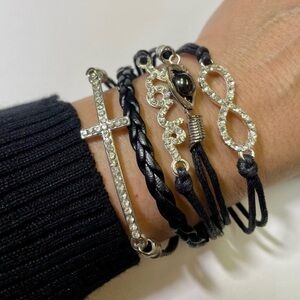 Black Multi-layered Cord Bracelet with Rhinestone Charms (BRAND NEW IN PACKAGING